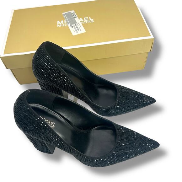 Michael Kors Maxine Pumps Size 8.5 Black Studded Rhienstone Pointed Toe Heels - Picture 14 of 15